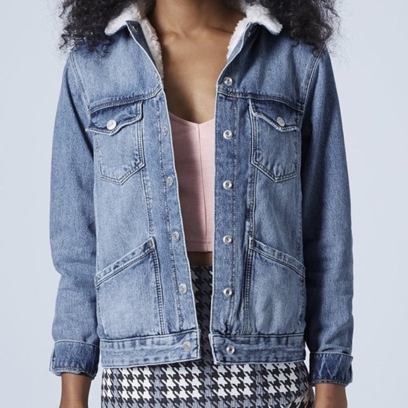 denim jacket with fur women's topshop